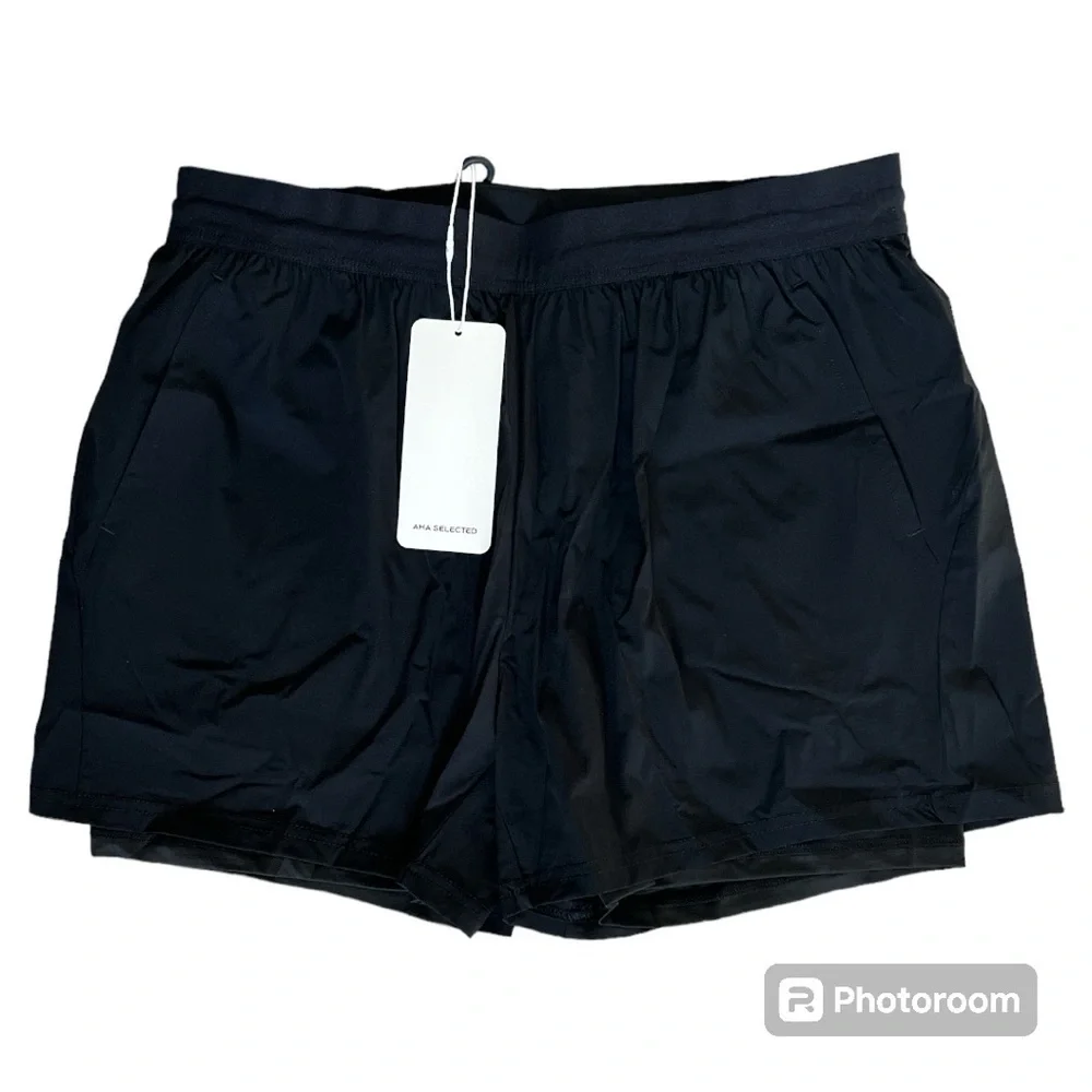 Aha Selected Men’s Pace Breaker Shorts 2-N-1 lined black size Large - Picture 5 of 7